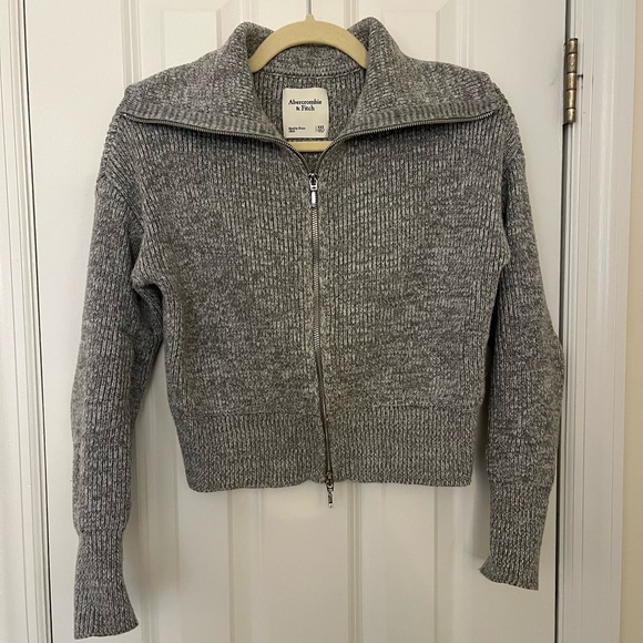 Abercrombie Double Zip Cardigan Sweater Heather Grey - Picture 2 of 5